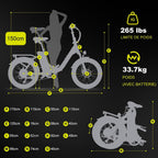 Générique Velo Electrique Pliable 20" Fat Bike 48V 250W avecBatterie 15Ah, Autonomie 40-60 km, Suspension Avant, Freins aDisque, Ecran LCD, Panier & Porte-Bagages - Velo Urbain