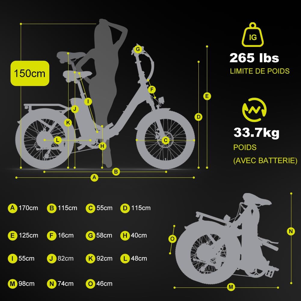 Générique Velo Electrique Pliable 20" Fat Bike 48V 250W avecBatterie 15Ah, Autonomie 40-60 km, Suspension Avant, Freins aDisque, Ecran LCD, Panier & Porte-Bagages - Velo Urbain