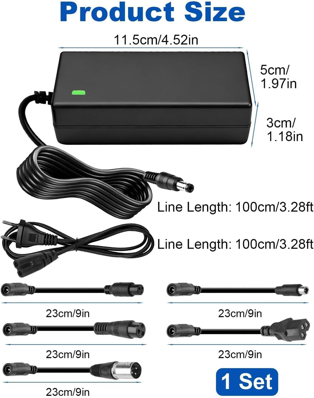 Chargeur Trotinette Electrique, 42V 2A Chargeur Hoverboard, 36V Universel Chargeur Batterie de Trottinette Électrique avec 6 Connecteurs pour M365 Hoverboard E-Bike Scooter Electrique