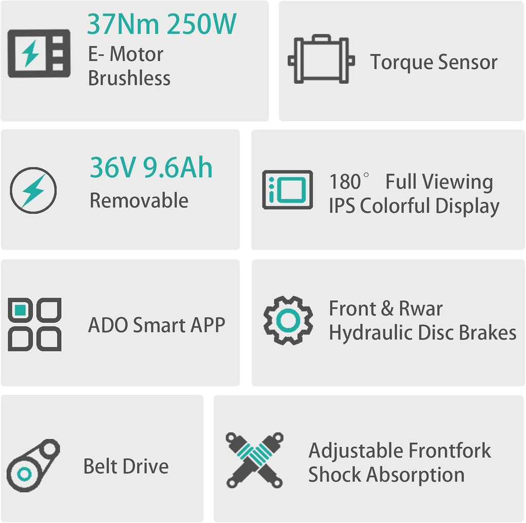 ADO Air20S 20 Inch Folding Electric Bike, Portable Electric Bike 18.5 kg, Smart E-Bike with 3 Driving Modes, 36 V 9.6 Ah Battery, 70-100 KM Range (Shock Absorber Version)