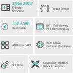 ADO Air20S 20 Inch Folding Electric Bike, Portable Electric Bike 18.5 kg, Smart E-Bike with 3 Driving Modes, 36 V 9.6 Ah Battery, 70-100 KM Range (Shock Absorber Version)
