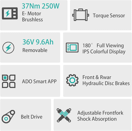 ADO Air20S 20 Inch Folding Electric Bike, Portable Electric Bike 18.5 kg, Smart E-Bike with 3 Driving Modes, 36 V 9.6 Ah Battery, 70-100 KM Range (Shock Absorber Version)