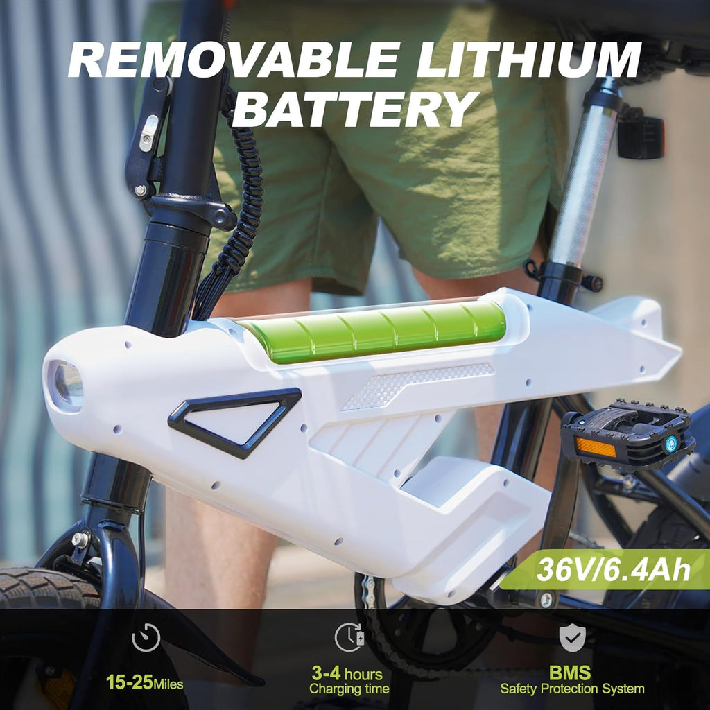E Bike 14 Inch Folding Electric Bike with Removable Battery 36V 6.4Ah LCD Display 25km/h for Men and Women
