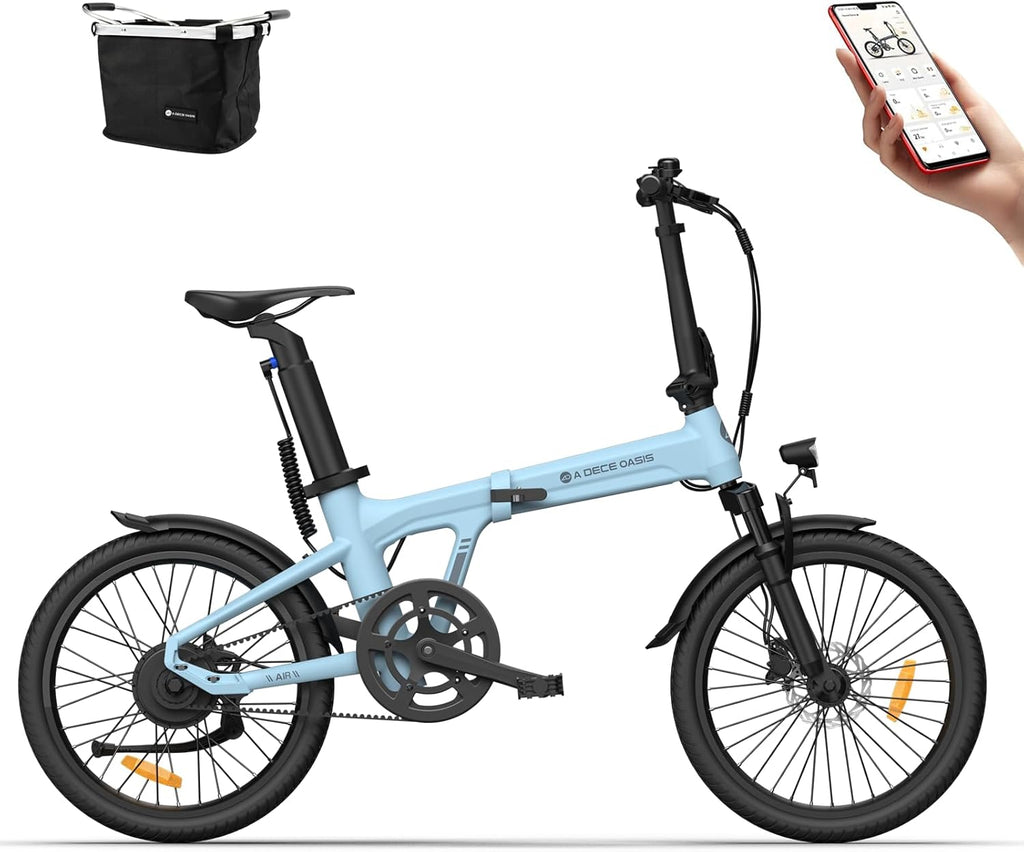 ADO Air20S 20 Inch Folding Electric Bike, Portable Electric Bike 18.5 kg, Smart E-Bike with 3 Driving Modes, 36 V 9.6 Ah Battery, 70-100 KM Range (Shock Absorber Version)
