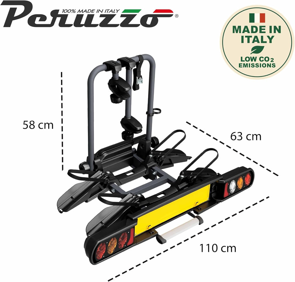 Peruzzo - Pure Instinct Hitch Carrier - Transport 2 Bikes up to 60kg - Compatible with Electric and Fat Bikes - Tilt with Pedal - Key Lock Included - European Universal
