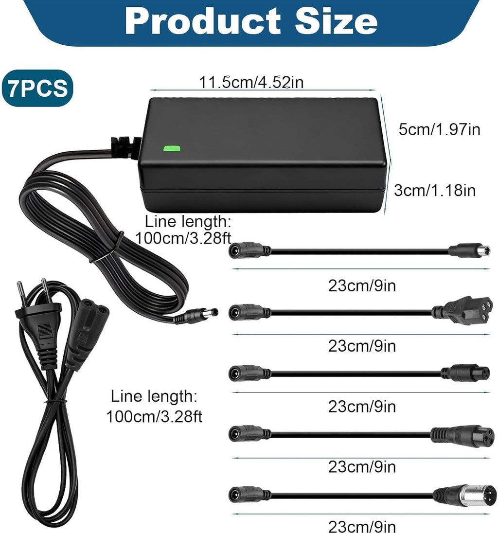 Electric Scooter Charger, 42V 2A Charger Hoverboard, 36V Universal Charger Electric Scooter Battery with 6 Connectors for Xiaomi M365 Hoverboard Electric Scooter E-Bike