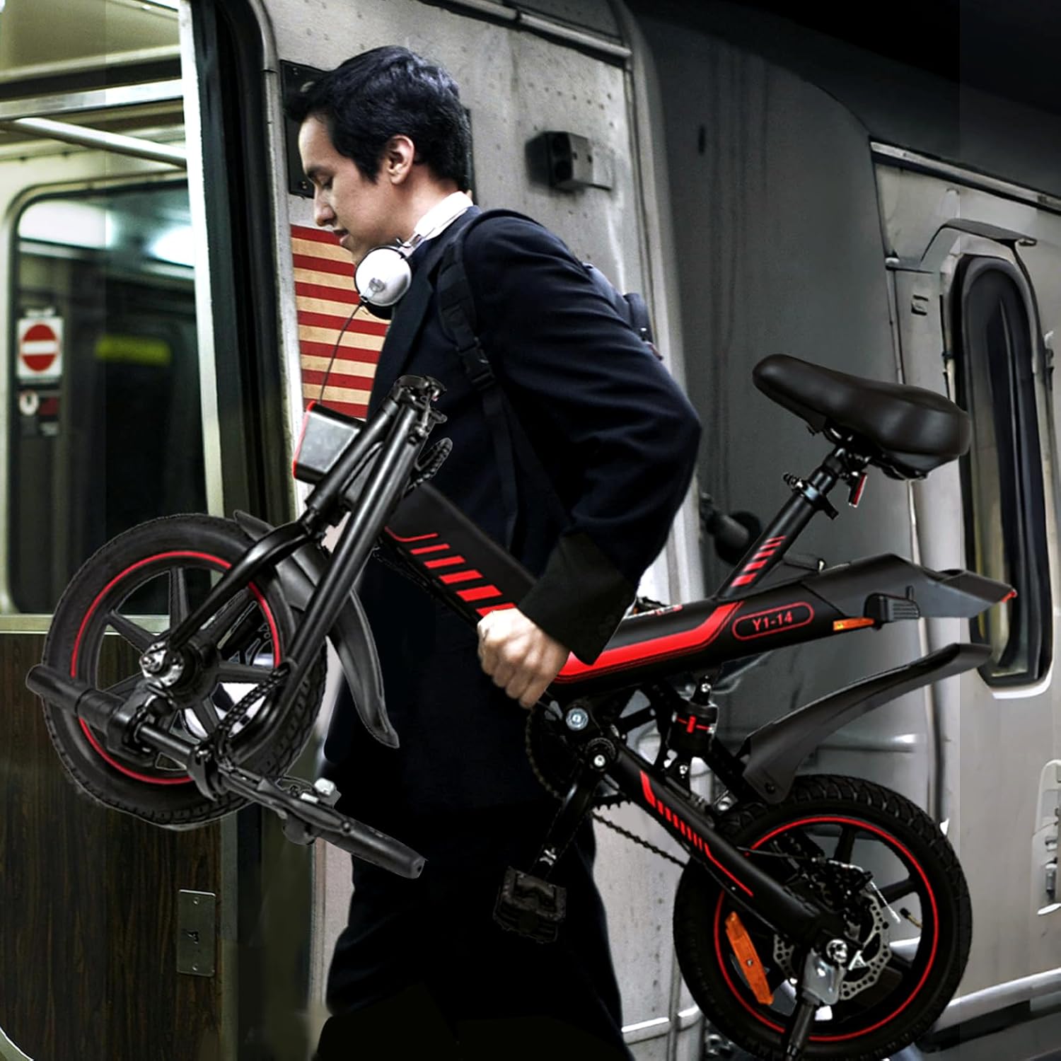 14 inch folding electric bike, 36 V 6.0 Ah battery 250 W motor, up to 25 – 35 km, double disc brakes and maximum speed of 25 km/h, E-bike for adults