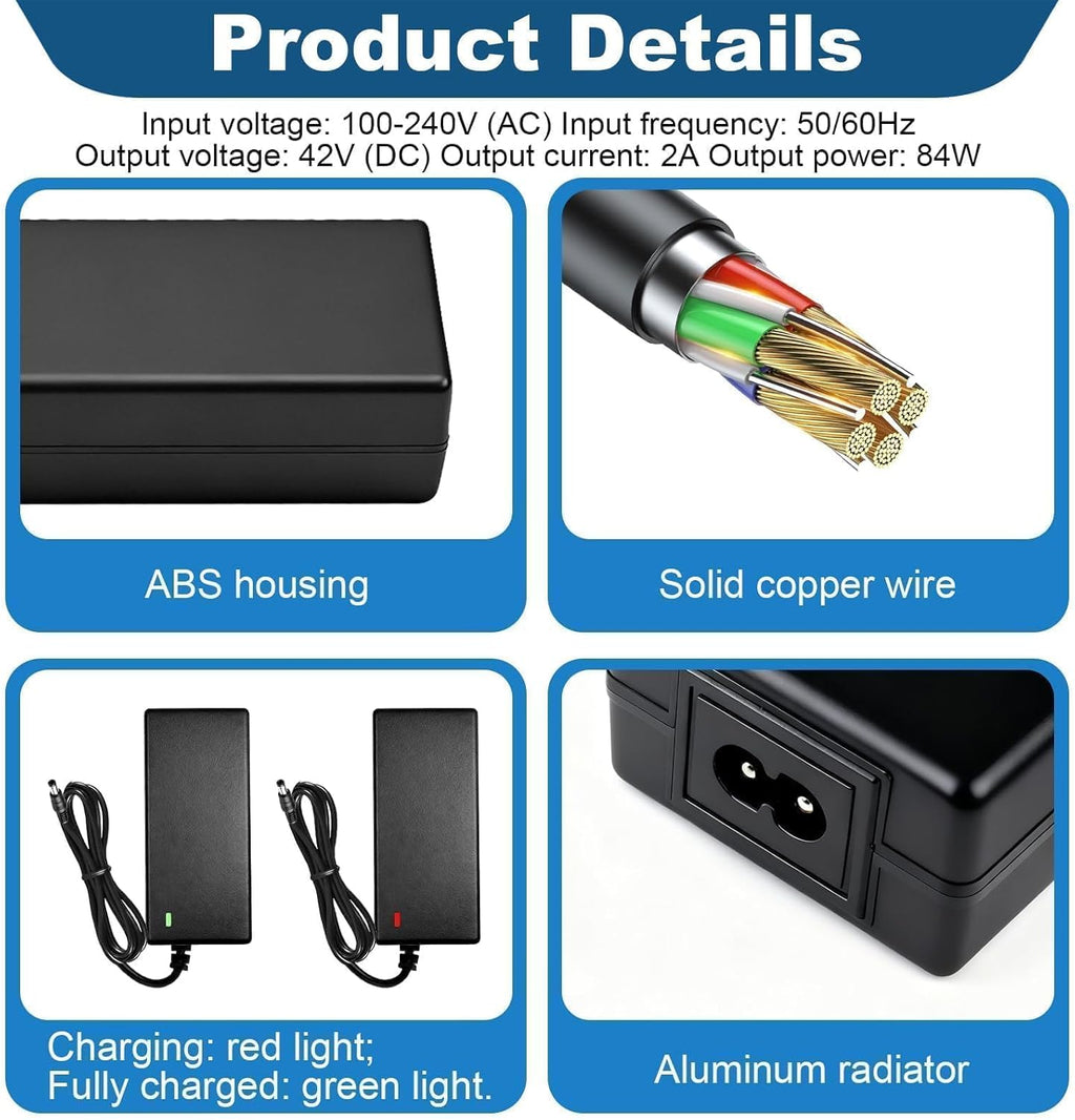 Electric Scooter Charger, 42V 2A Charger Hoverboard, 36V Universal Charger Electric Scooter Battery with 6 Connectors for Xiaomi M365 Hoverboard Electric Scooter E-Bike