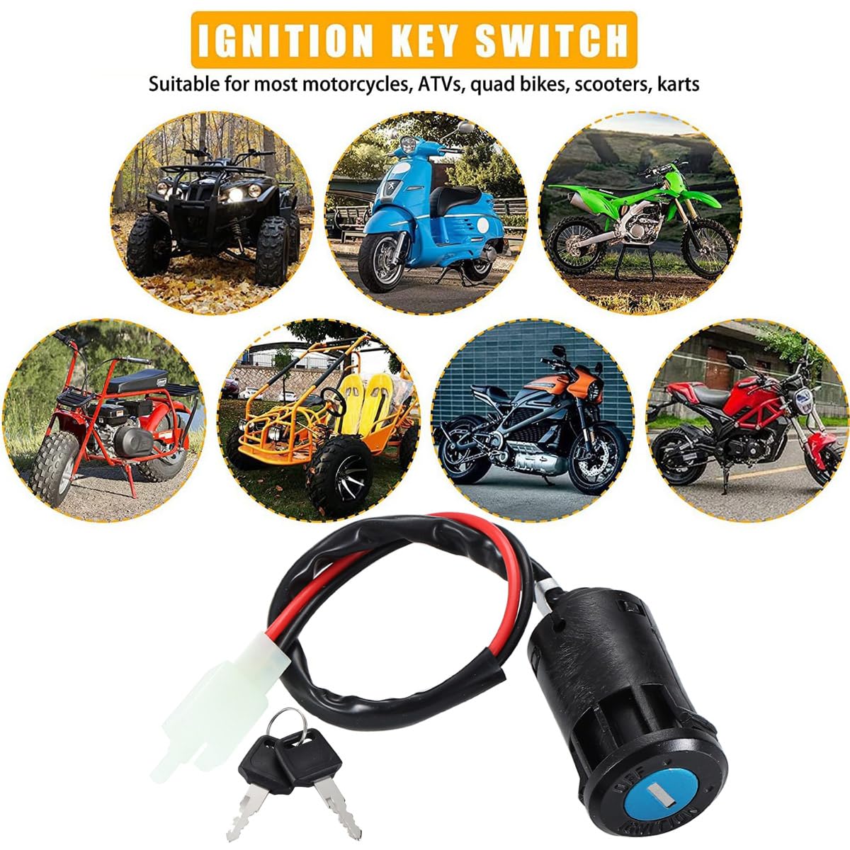 Greluma 1 Piece Motorcycle 2 Wire Ignition Key Switch for Taotao Sunl ATV Quad Dirt Pocket Bike Electric Scooter