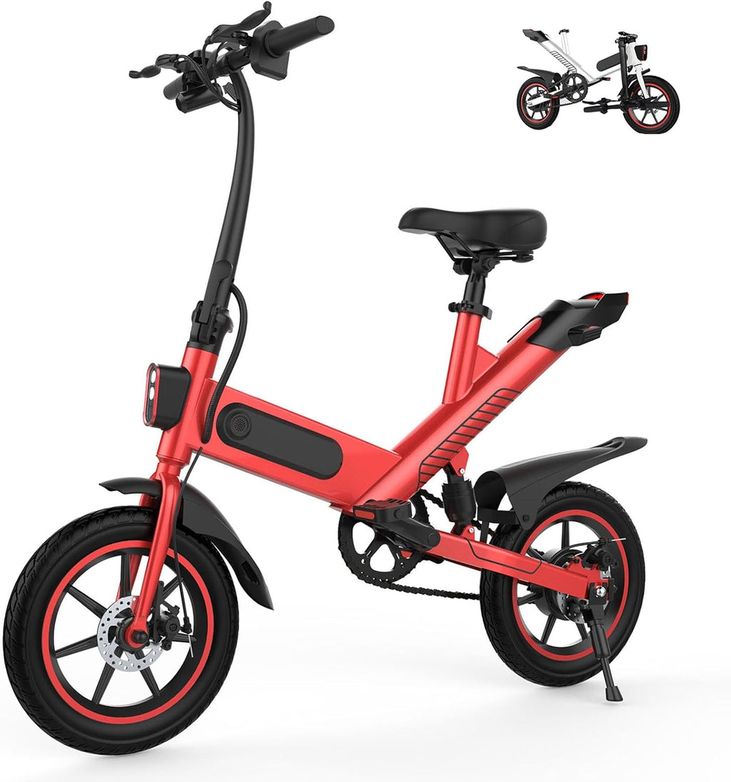 14 inch folding electric bike, 36 V 6.0 Ah battery 250 W motor, up to 25 – 35 km, double disc brakes and maximum speed of 25 km/h, E-bike for adults