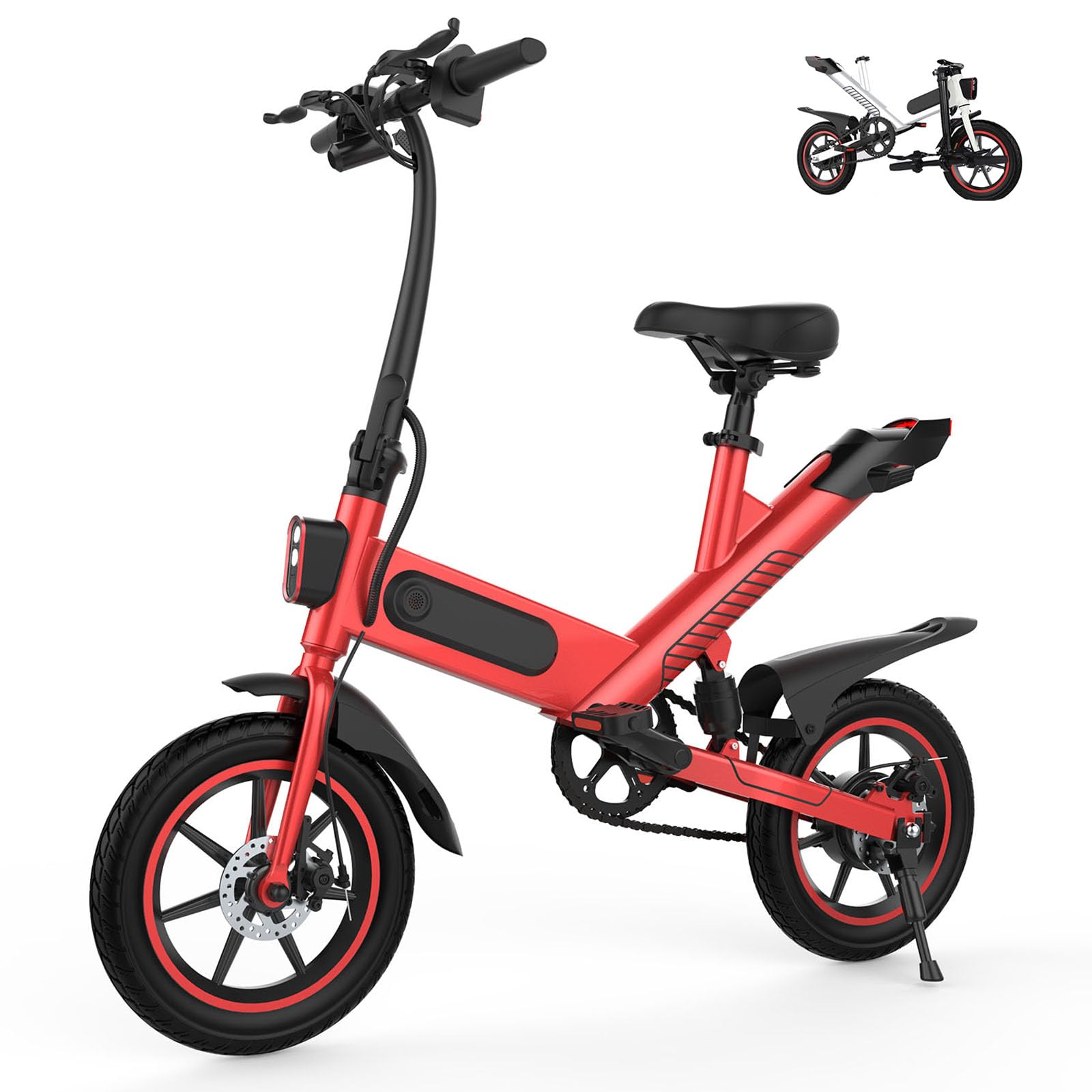 14 inch folding electric bike, 36 V 6.0 Ah battery 250 W motor, up to 25 – 35 km, double disc brakes and maximum speed of 25 km/h, E-bike for adults