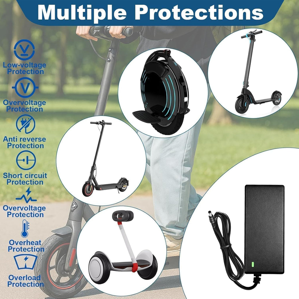 Electric Scooter Charger, 42V 2A Charger Hoverboard, 36V Universal Charger Electric Scooter Battery with 6 Connectors for Xiaomi M365 Hoverboard Electric Scooter E-Bike