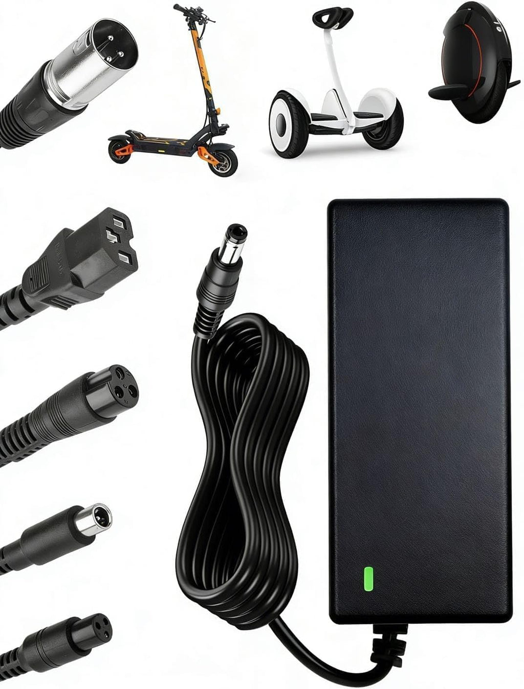 Electric Scooter Charger, 42V 2A Charger Hoverboard, 36V Universal Charger Electric Scooter Battery with 6 Connectors for Xiaomi M365 Hoverboard Electric Scooter E-Bike