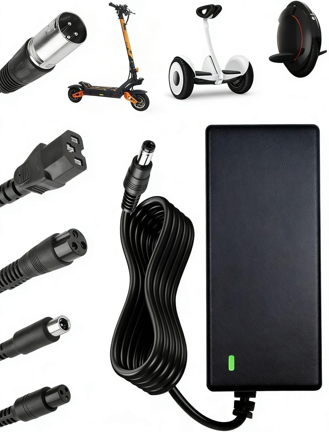 Electric Scooter Charger, 42V 2A Charger Hoverboard, 36V Universal Charger Electric Scooter Battery with 6 Connectors for Xiaomi M365 Hoverboard Electric Scooter E-Bike
