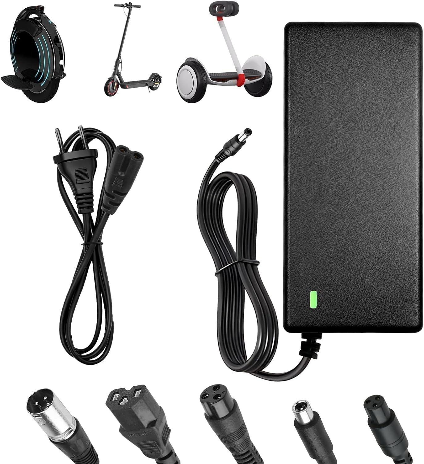 Electric Scooter Charger, 42V 2A Charger Hoverboard, 36V Universal Charger Electric Scooter Battery with 6 Connectors for Xiaomi M365 Hoverboard Electric Scooter E-Bike