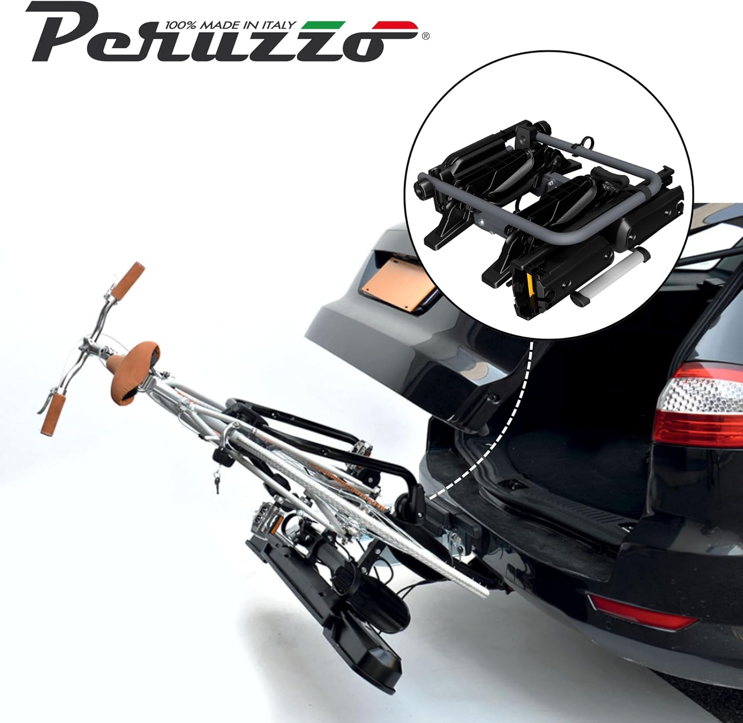 Peruzzo - Pure Instinct Hitch Carrier - Transport 2 Bikes up to 60kg - Compatible with Electric and Fat Bikes - Tilt with Pedal - Key Lock Included - European Universal