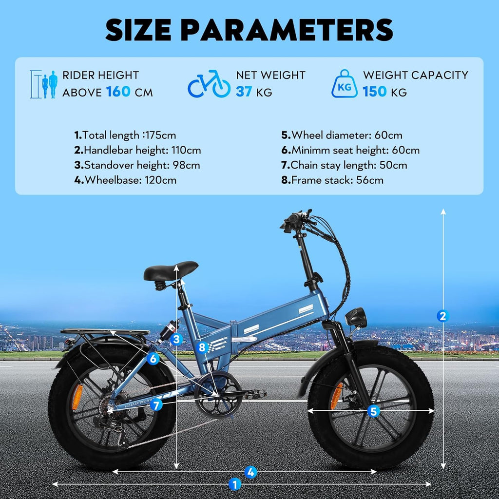 Electric Bike, 20 Inch Adult Electric Bike, Battery 15/17/20AH, Range 60-100 km, Trekking Bike, E-Bike, Urban Electric Bike