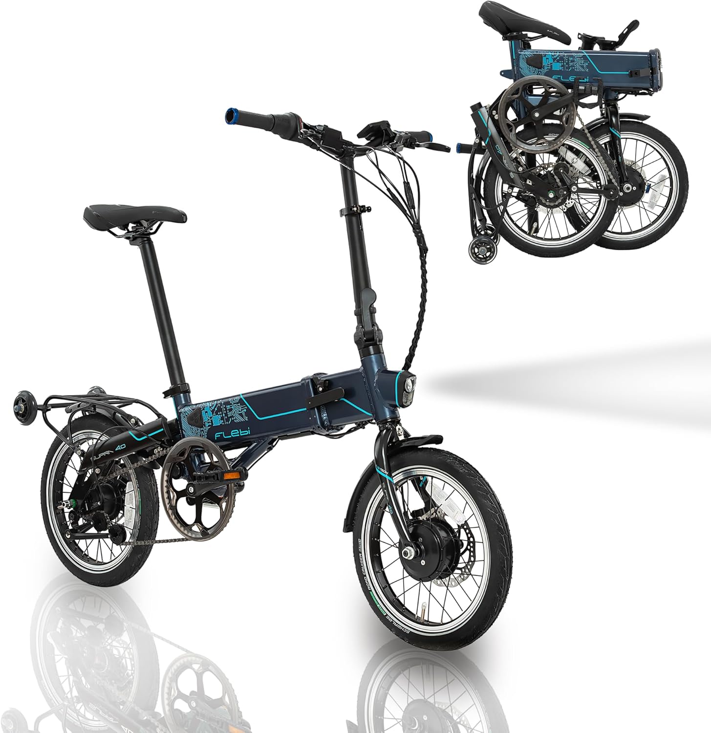 Flebi Supra 4.0+ Folding Electric Bike 16 Inches | Autonomy 100 km | Removable Battery 14Ah/504Wh | 7 Speeds | Unisex Compact and Lightweight Urban E-Bike