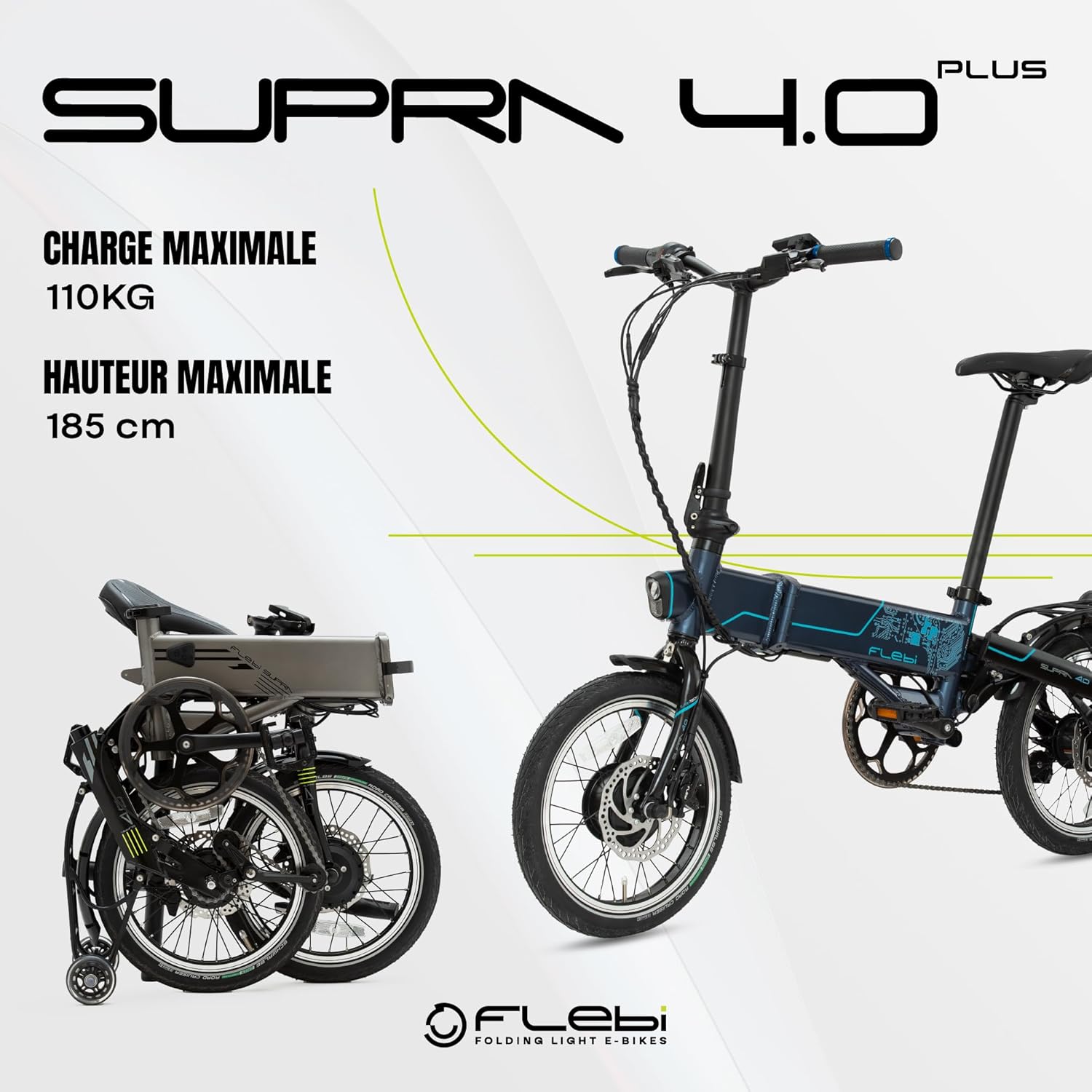 Flebi Supra 4.0+ Folding Electric Bike 16 Inches | Autonomy 100 km | Removable Battery 14Ah/504Wh | 7 Speeds | Unisex Compact and Lightweight Urban E-Bike