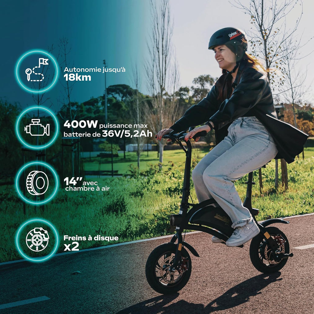 UrbanGlide Adult Electric Balance Bike 140 – 250W Motor – Range up to 18 km – 14" Inflatable Wheels – 42V/5.2Ah Battery – Weight 15 kg